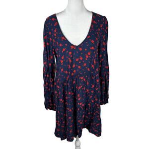Trixxi Clothing Co Blue Red Long Sleeve Dress Small Blouson Feminine Boho Flowy